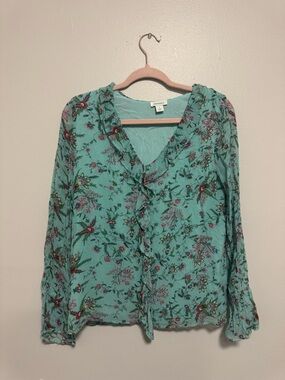 Sundance Teal Ruffled Floral Blouse